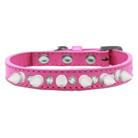 MIRAGE PET PRODUCTS Crystal & White Spikes Dog CollarBright Pink Size 12 625-WT BPK12